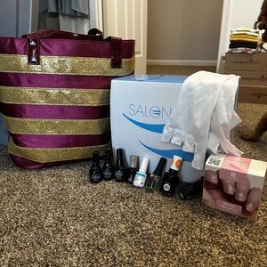 Gel manicure UV light, bag, polish, and gloves